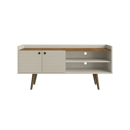 MANHATTAN COMFORT Bogart TV Stand in Off-White and Nature 257BMC10